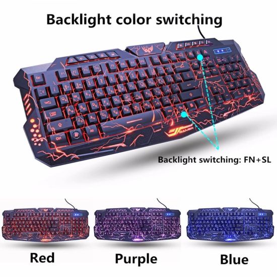 M200 PURPLE/BLUE/ RED LED Backlight Pro Gaming Mechanical Keyboard USB ...