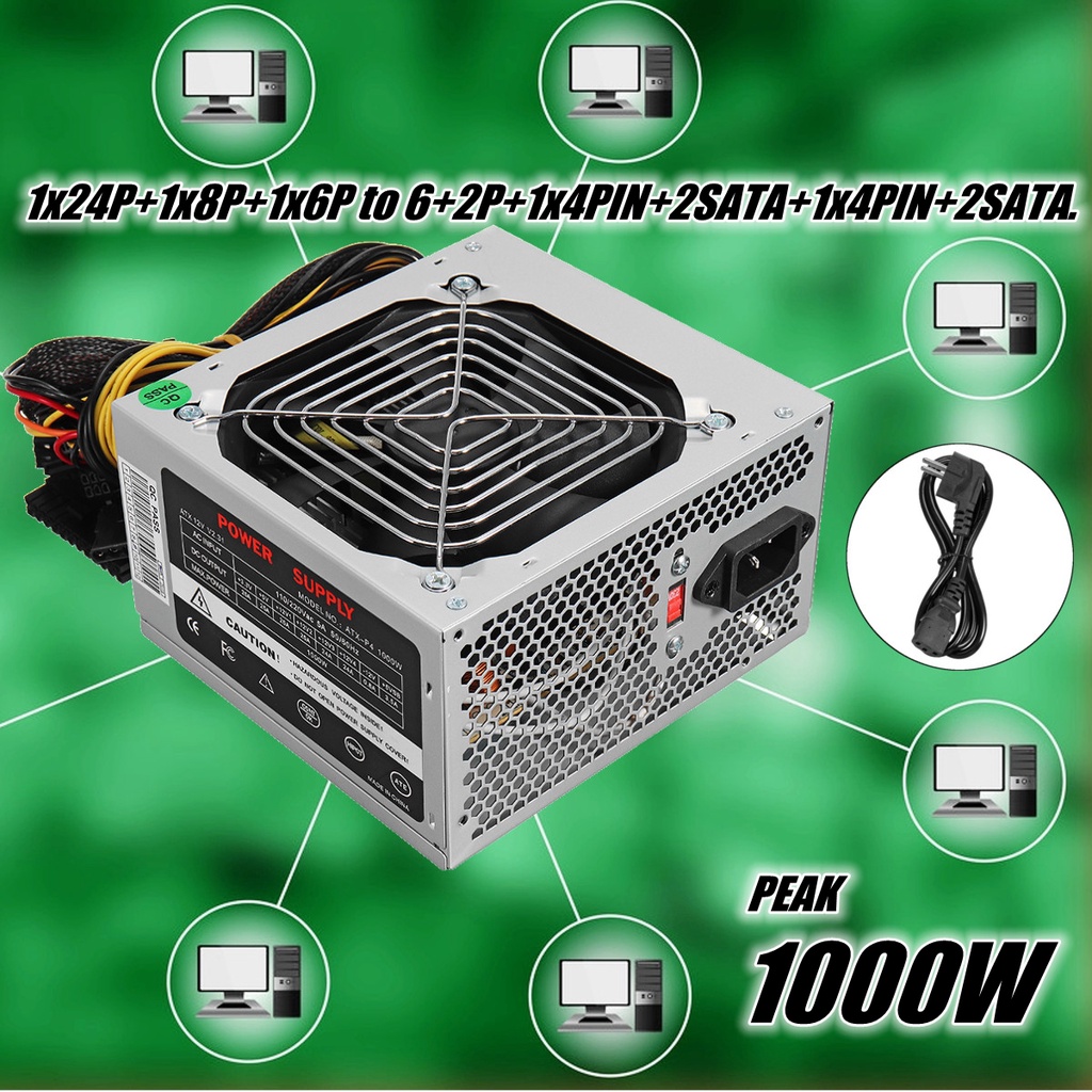 1000W Max Power Supply PSU PFC Silent Fan ATX 24pin 12V PC Computer