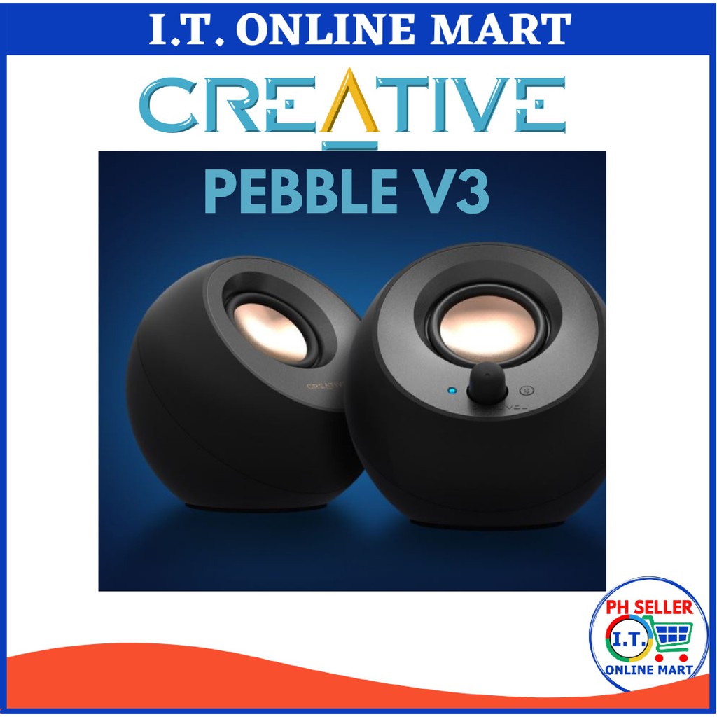 Creative Pebble V3 Minimalistic 2.0 USB-C Desktop Speakers with USB Audio,  Clear Dialog Enhancement, Bluetooth 5.0, 8W RMS with 16W Peak Power, USB-A  Converter Included (Black) : : Computers & Accessories