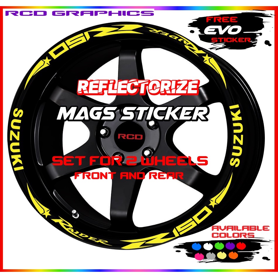 Raider 150 reflectorize mags sticker set for 2 wheels front and rear ...