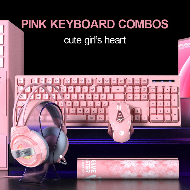 Pink Gaming Keyboard And Mouse set Wired keyboards with Mice Headset