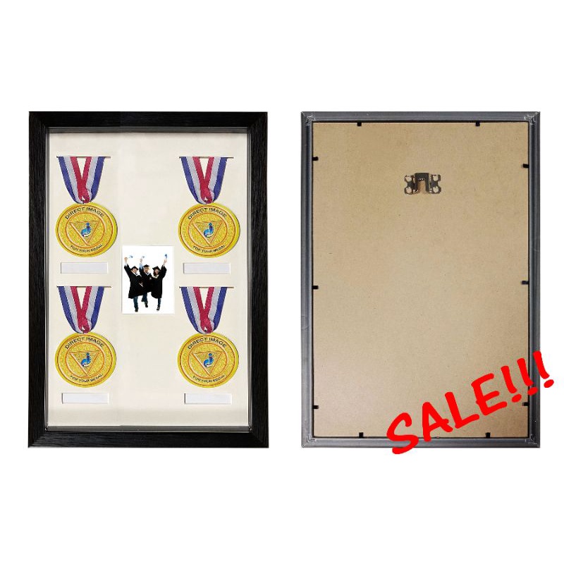 SALE! PHOTO FRAMES Portrait + 4 slots Medal (Y8079-BLACK) - CLEAR GLASS ...