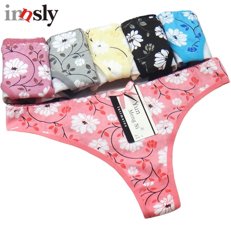 Innsly Cotton Thongs Women G Strings Sexy Panties Floral Print T Back 5 ...