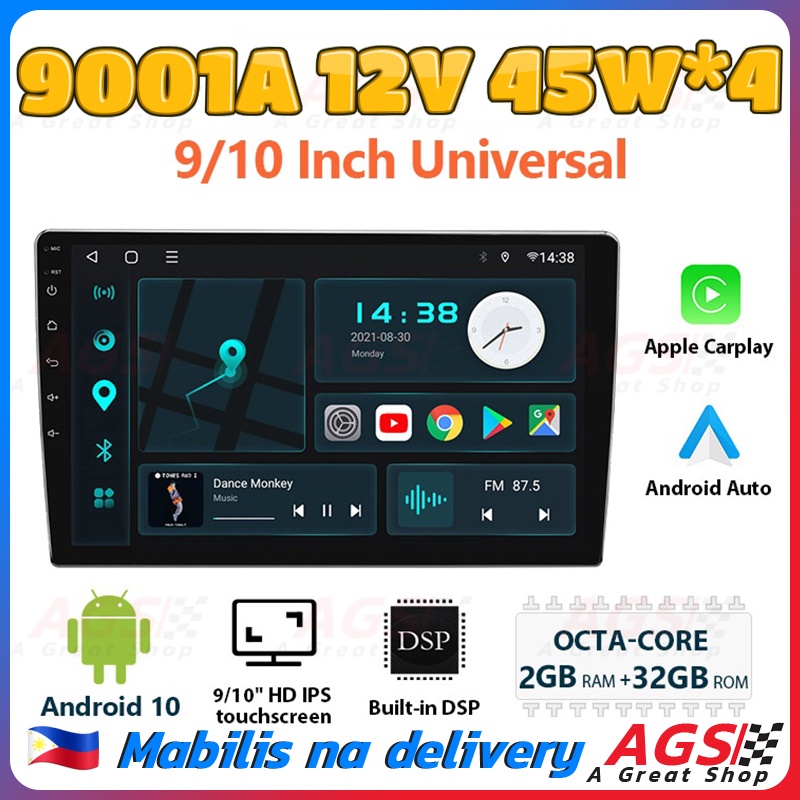 9001A 9 inch Android car universal multimedia, 12V 45W*4 Android automatic IPS display, builtin