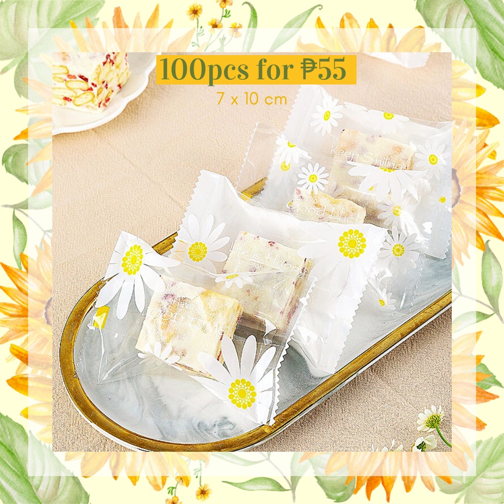 FP1195 (100pcs) 7x10 CM Daisy Cookie Bag Plastic for Sealing Pastry Bag