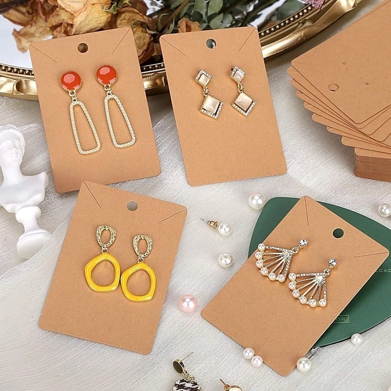 Aylifu Earrings and Necklace Display Cards, 100 Pieces Earring Card Holder Display Cards Blank Kraft Paper Tags for Ear Studs, Earrings, Necklaces - Kraft