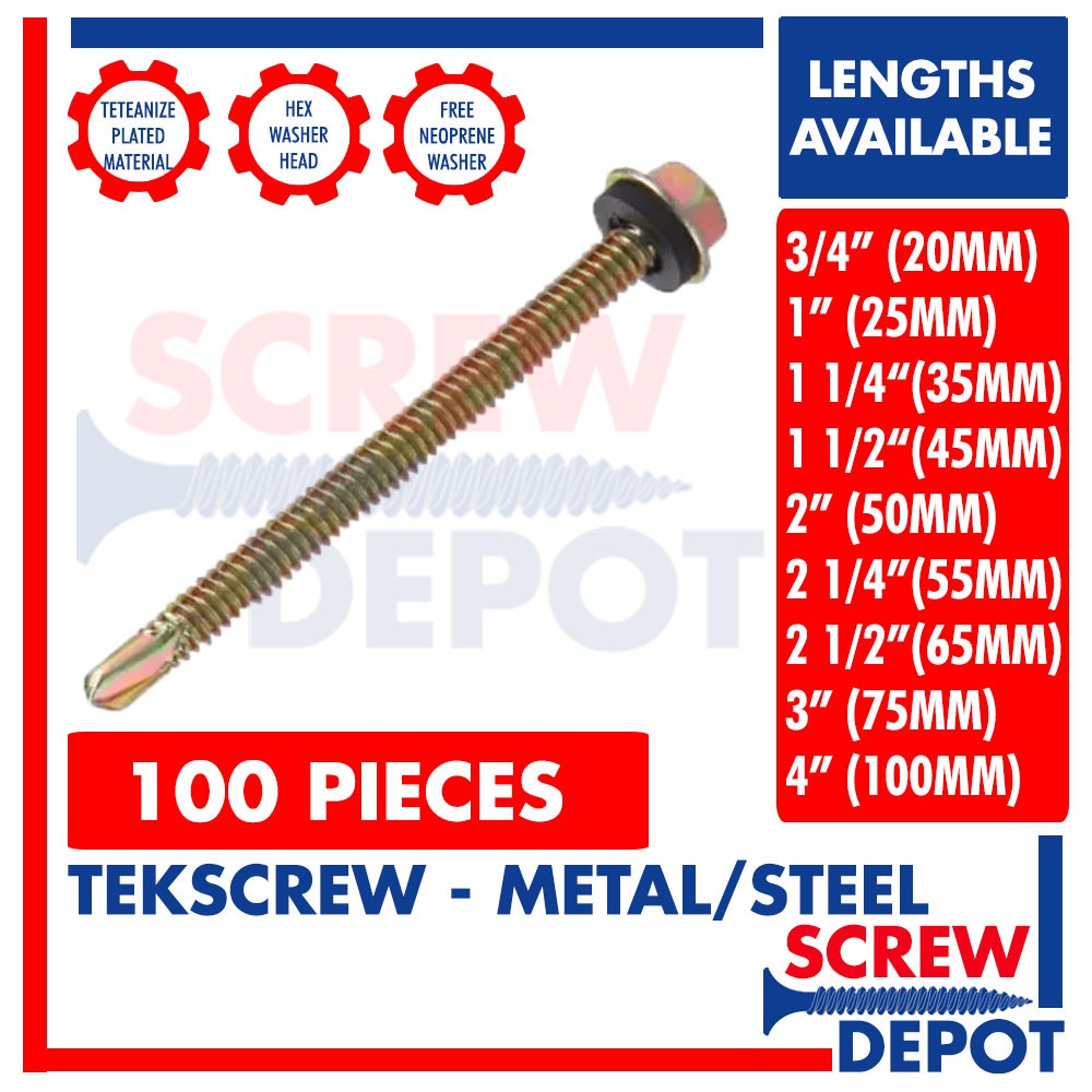 100 PCS 3/4 up to 4 inches Tekscrew or Tek Screw Self Drilling for