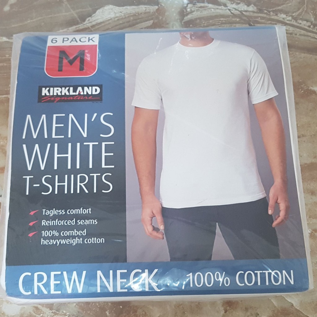 Kirkland Signature Men's Crew Neck Tee 100% Combed Heavyweight Cotton  T-Shirts (Pack of 6)