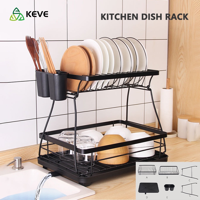 2022KEVE 2Tier Dish Rack Organizer Dish Drainer Drying Rack Plate Rack