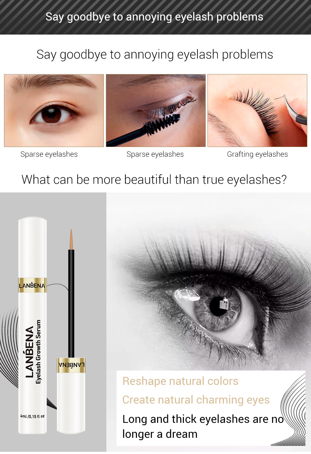LANBENA Eyelash Growth Enhancer Longer Thicker Eye Care Serum Treatment