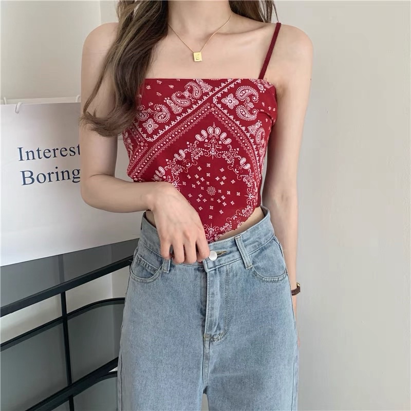 Nakusu Satin Tie Back Knot Hanky Hem Spaghetti Straps Bra Bandana Tube Crop Top Sleeveless Tank