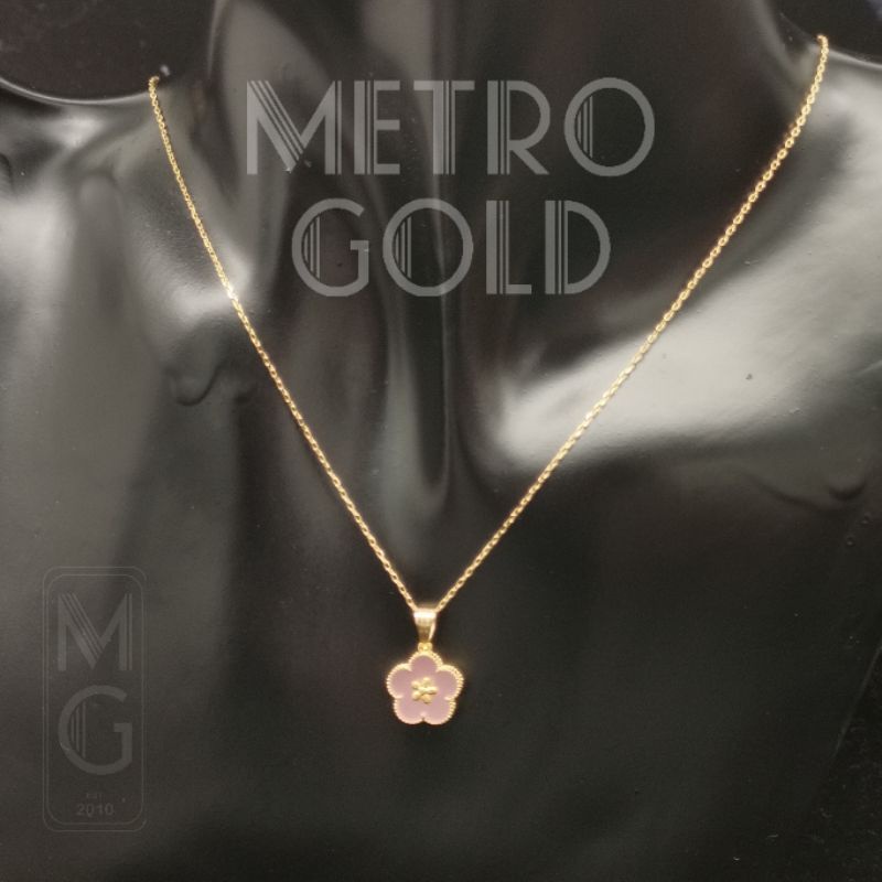18K Saudi Gold Pink Flower VCA Pendant with Fantasy Necklace | Shopee ...