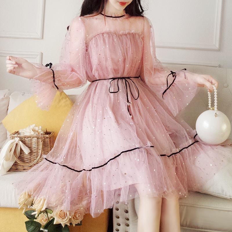 Korean Pink Blue Black Fairy Mesh Tulle Evening Debut Cocktail Graduation  Dress Gown 1688