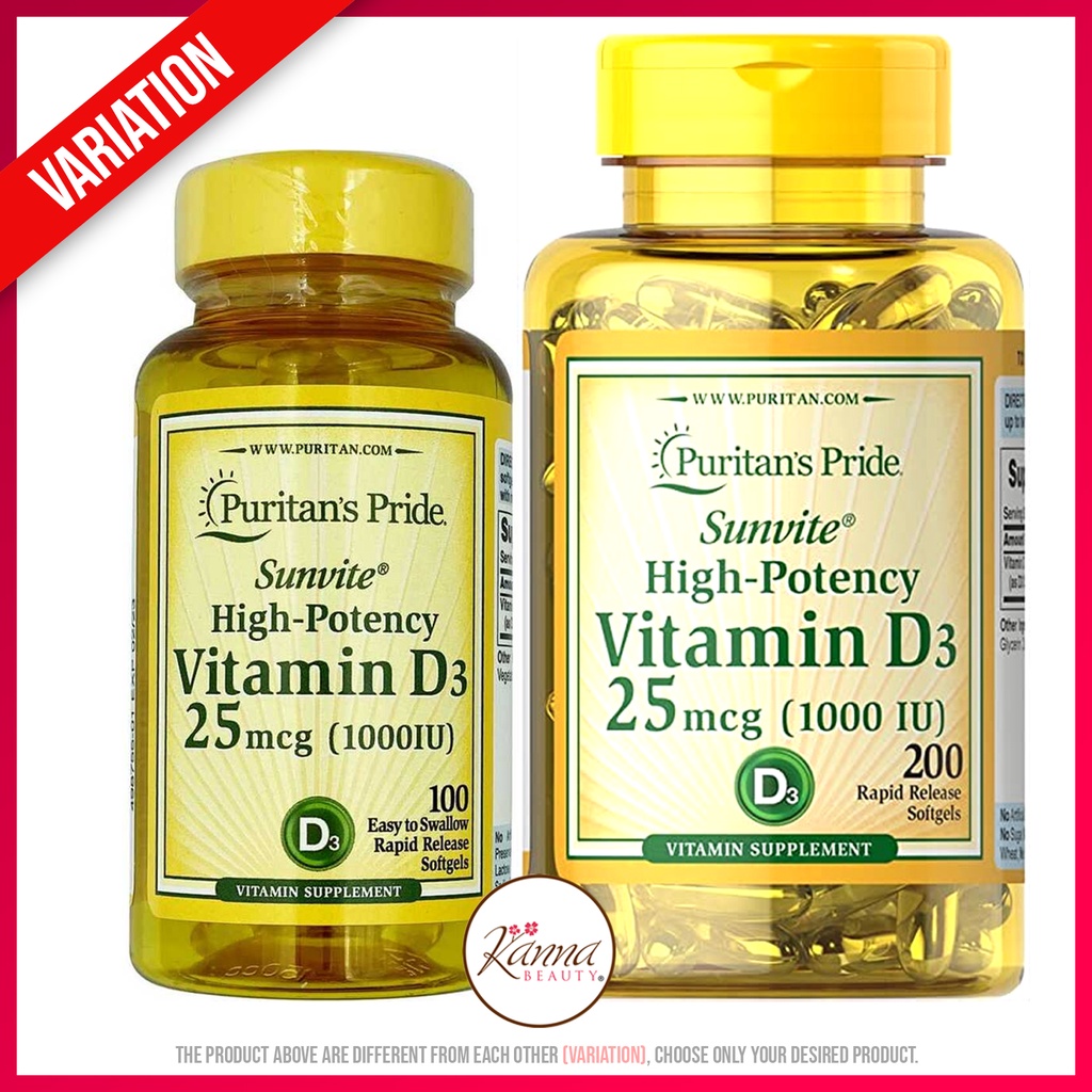 Puritan's Pride HighPotency Vitamin D3 1000 IU 200 OR 100 Softgels