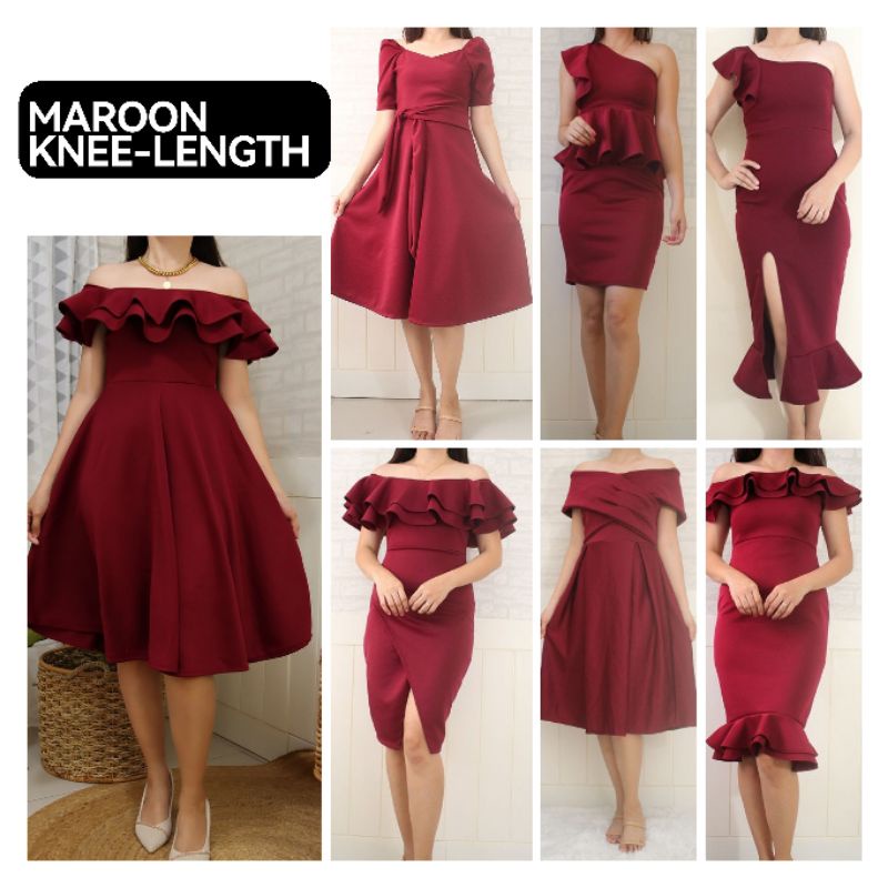 Maroon Midi Dress Formal Casual Debut Maid of Honor Bridesmaids Infinity SMALL TO PLUS SIZE NEOPRENE Shopee Philippines