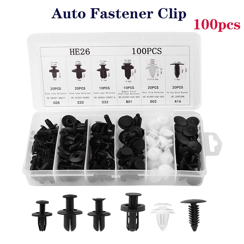 100pcs Auto Fastener Clip Universal Car Bumper Retainer Clips Plastic ...