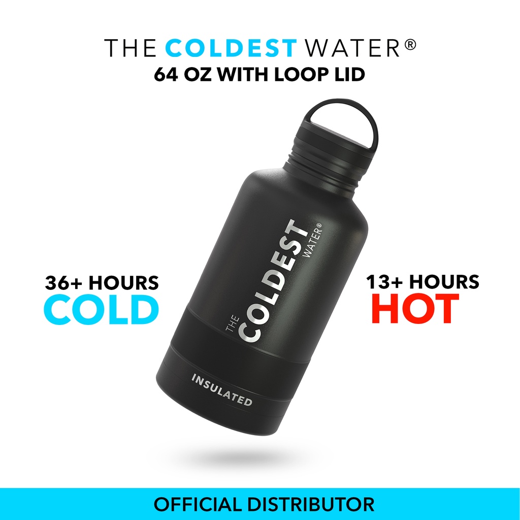 COLDEST Water Bottle 64 Oz (2 Liter) with Loop Lid Wide Mouth Thermos