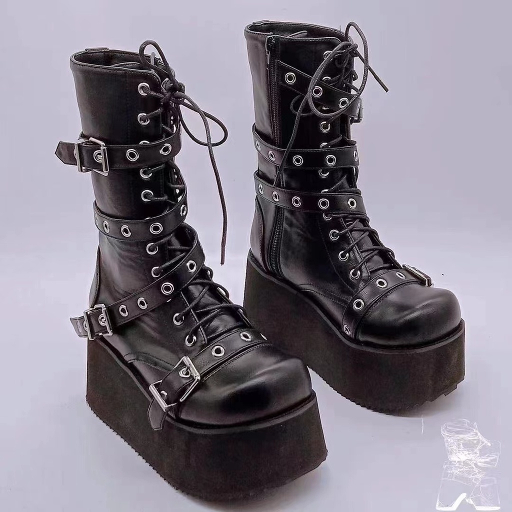 Women Punk Gothic Motorcycle Boots 2022 Platform Chunky High Heel Ankle ...