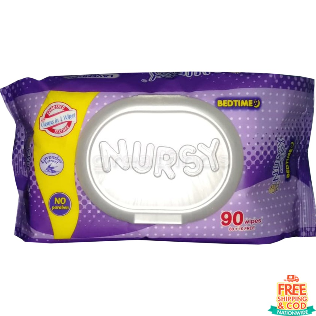 COD Nursy Bedtime Baby Wipes Lavender Scent 80 + 10 Sheets FREE