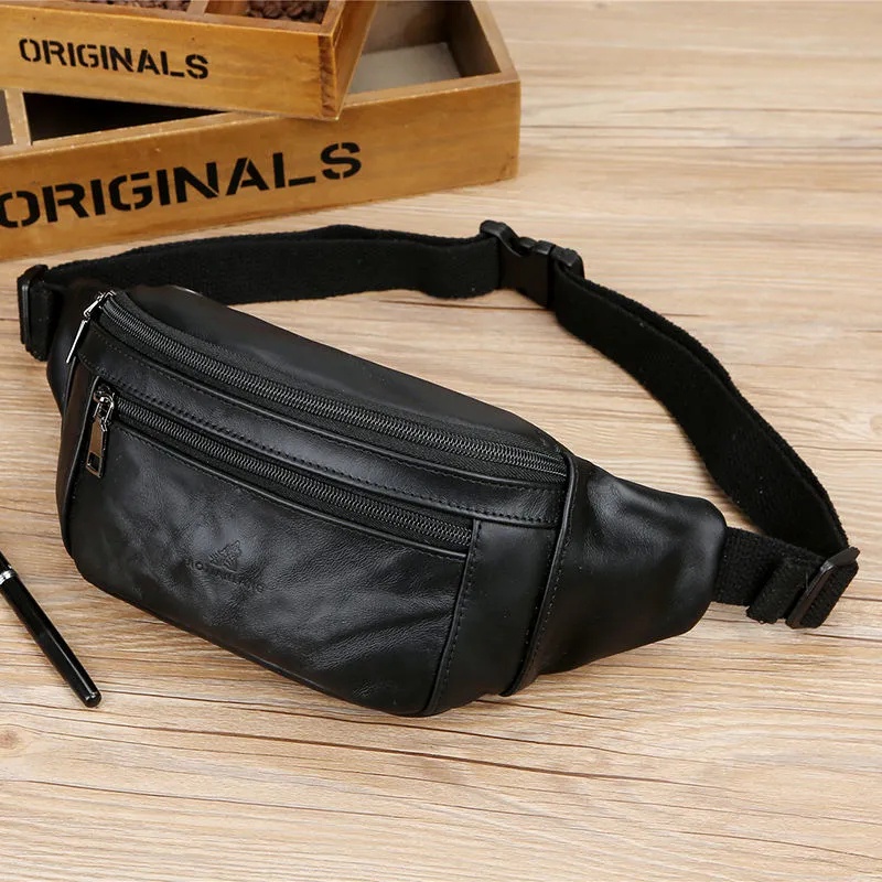 100% Genuine Leather men's leather multifunctional waist bag running ...