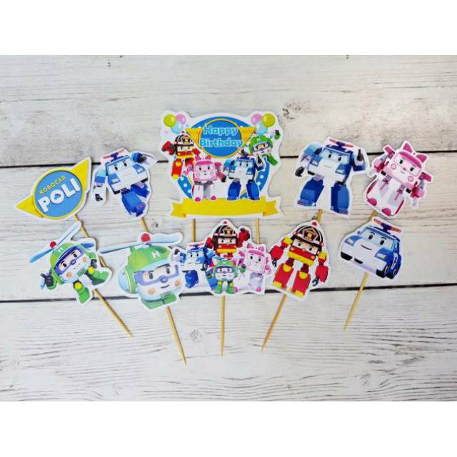 Robocar Poli Birthday Cake Topper (1 set contains 10 pieces) | Shopee ...