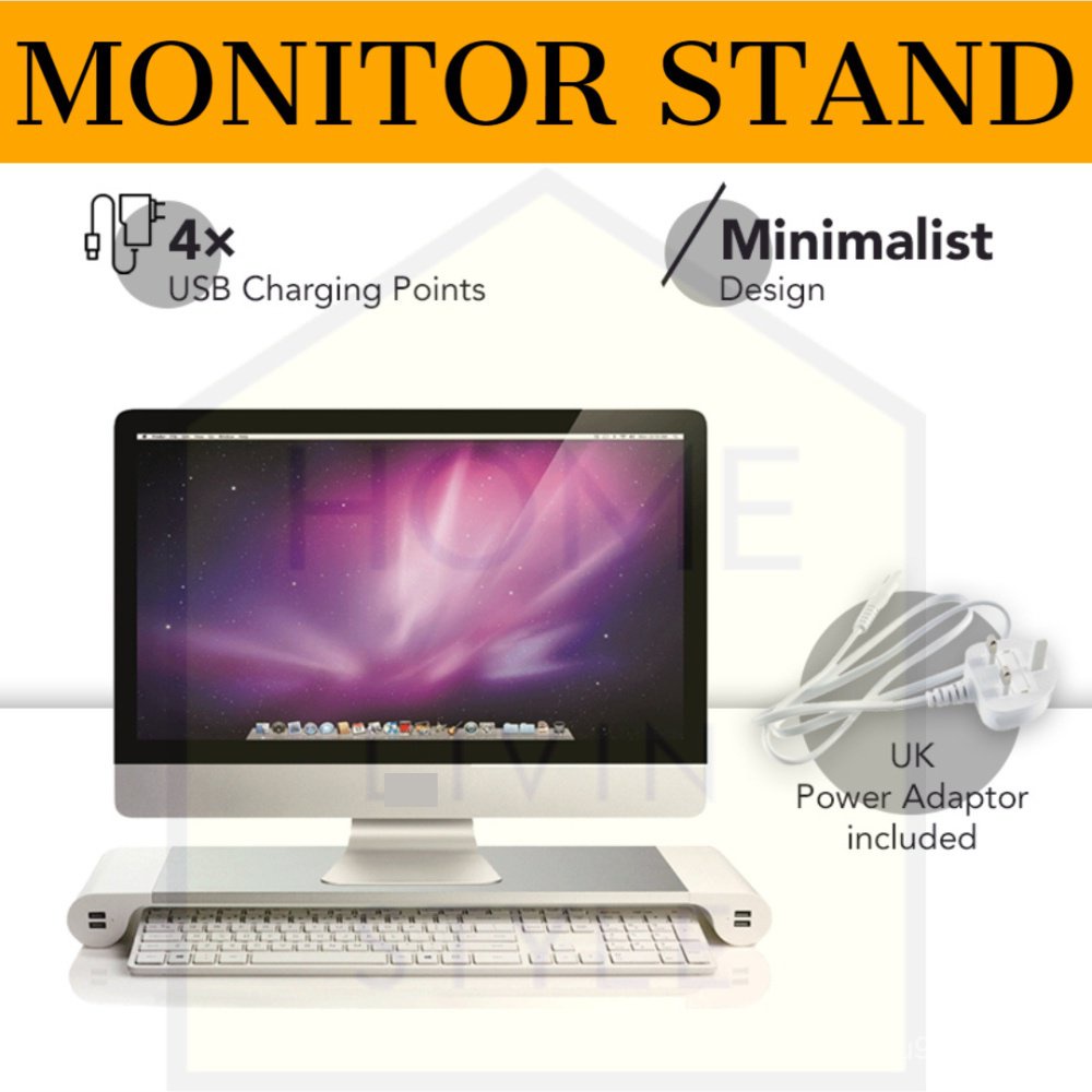 Aluminum Alloy Monitor Stand Space Bar Dock Desk Riser with 4 USB Ports ...