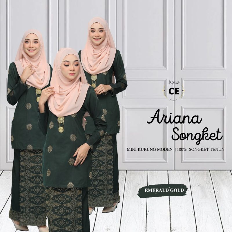 BAJU SONGKET TENUN BAJU KURUNG MODEN MINI SONGKET KURUNG EMERALD GREEN ...