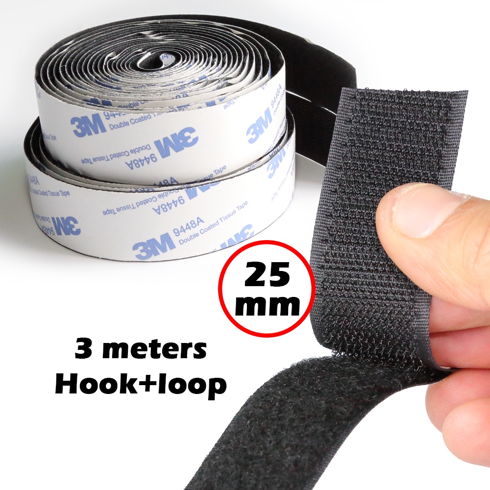 Velcro Strip Self Adhesive Tape 25mm Width 1 Meter Length Loop + Hook