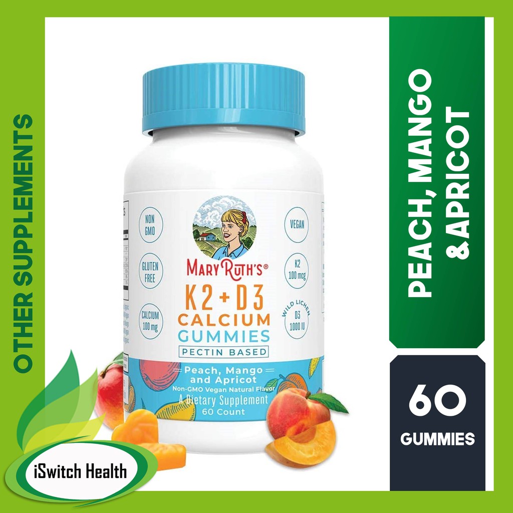 Mary Ruth Organics Vitamin K2 + D3 Calcium VEGAN Gummies 60 Gummies