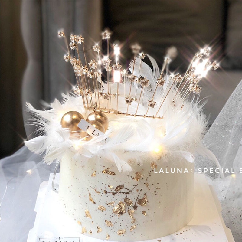 Birthday Cake Topper with Crown and Stars –