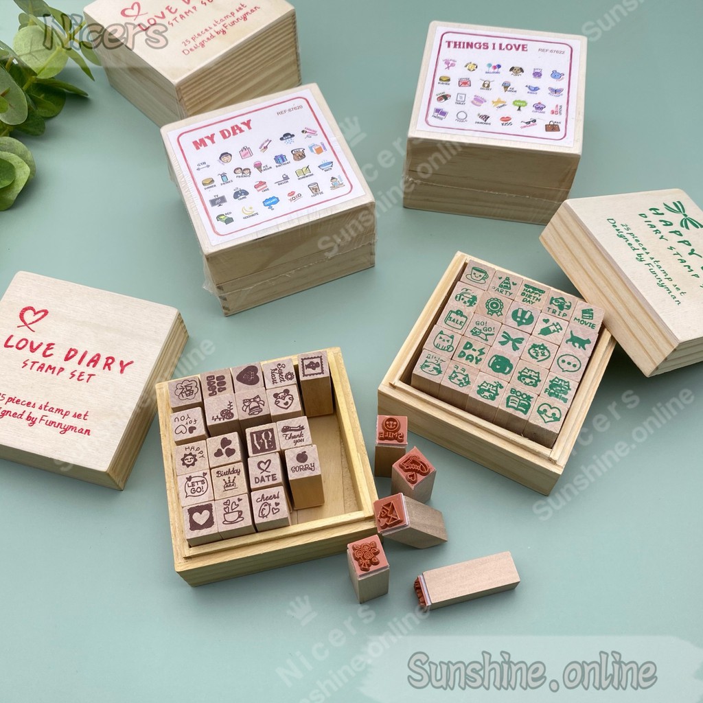 25pcs Mini Wooden Funny Stamp With Box Stamp set | Shopee Philippines