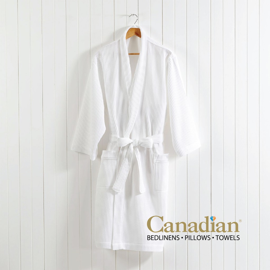 Canadian Lifestyle Canadian Bathrobe Cotton Poly Waffle White Large