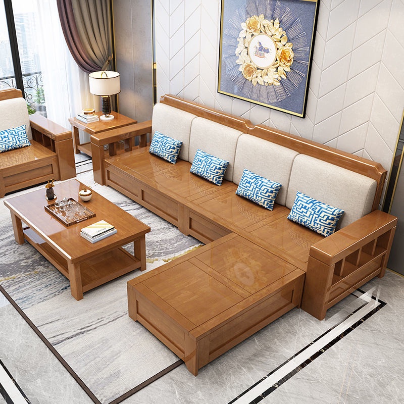 Wooden Sofa Chinese Style Solid Wood Sofa Living Room Rural Small Apartment Winter and Summer