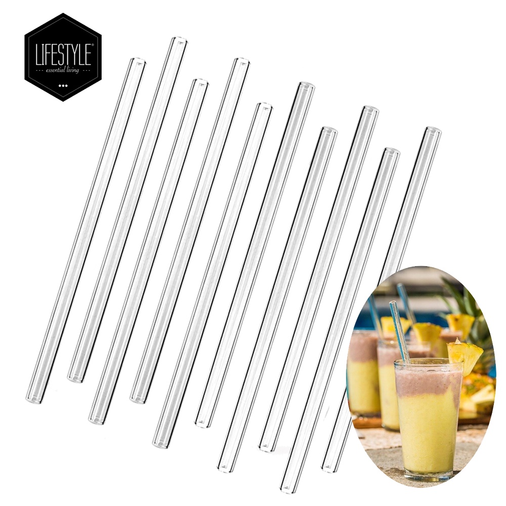 Lifestyle Reusable Drinking Glass Straw 7"/18cm ( Set Of 10 ) Shopee