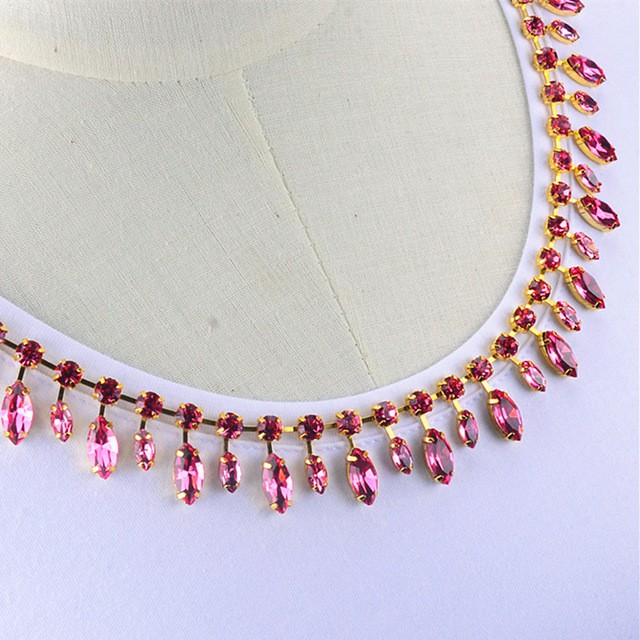 50cm Glass Transparent Crystal Rhinestone Tassel Trim Women's Necklace Bead Chain Wedding Dress
