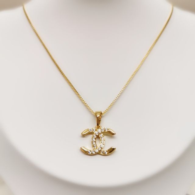 XO] 24K Gold Plated Lady Necklace Chanel Pendant Jewelry