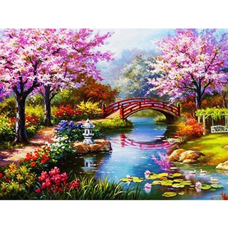 Shiny diamond painting set round 5d diamond painting Country bridge 30*40cm  full drill free tools