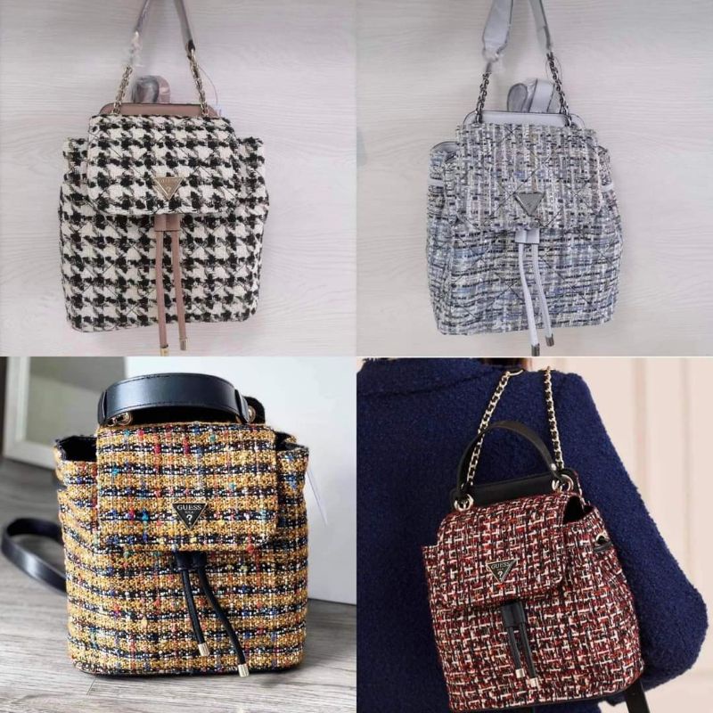 G GUESS CESSILY TWEED DRAWSTRING BACKPACK