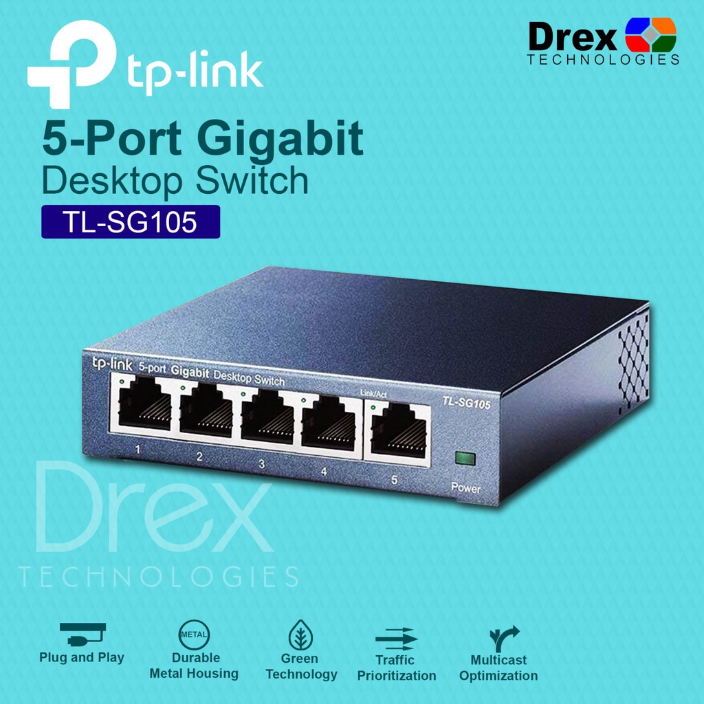 TPLINK TLSG105 5Port Gigabit Desktop Switch Hub 10/100/1000Mbps Rj45