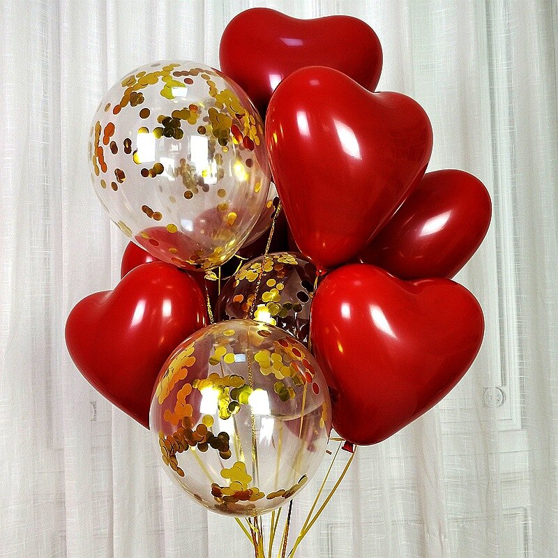 20pcs Ruby Red Love Heart Shape Latex Balloons Set Confetti Birthday ...