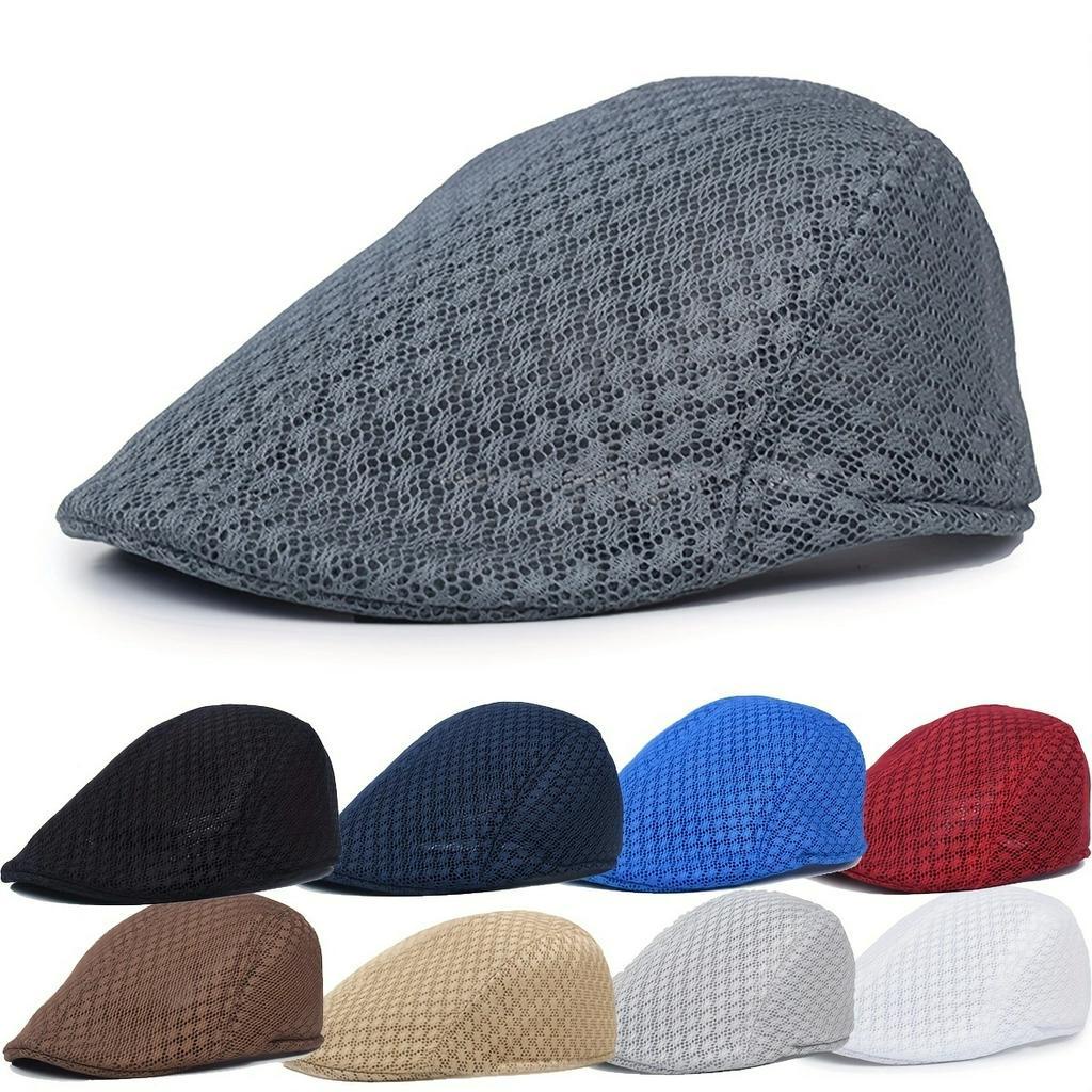 9 Colors Unisex Mesh Berets Flat Cap Breathable Summer Hat Adjustable ...