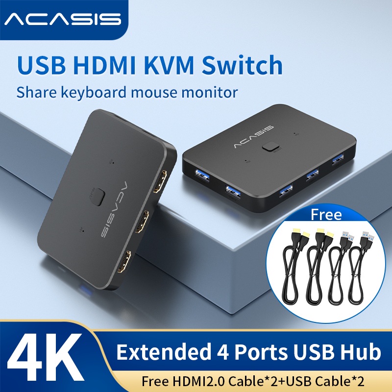 ACASIS USB HDMI KVM Switch 2 In 1 Out 4K60Hz Switcher And Extended 4 Ports USB3.0 Hub Manual