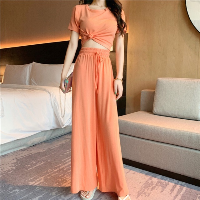 Korean Fashion May Size Terno Yoga Dances Clothes 2 Pieces Set High Waist Wide Leg Pants Suit 1785