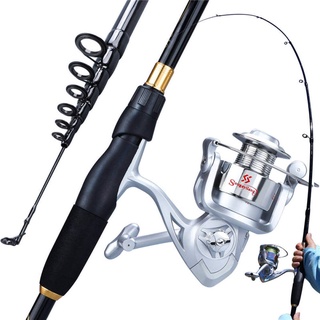 Set Telescopic Fishing Rod 1.8m-2.4m and Spinning Reel 5.2:1 Gear Ratio 6BB