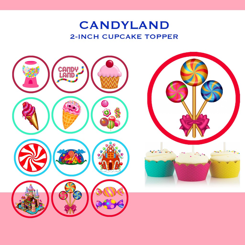 CANDYLAND Cupcake Topper/Sticker Party Decoration 30pcs | Shopee Philippines for Free Printable Candyland Cupcake Toppers