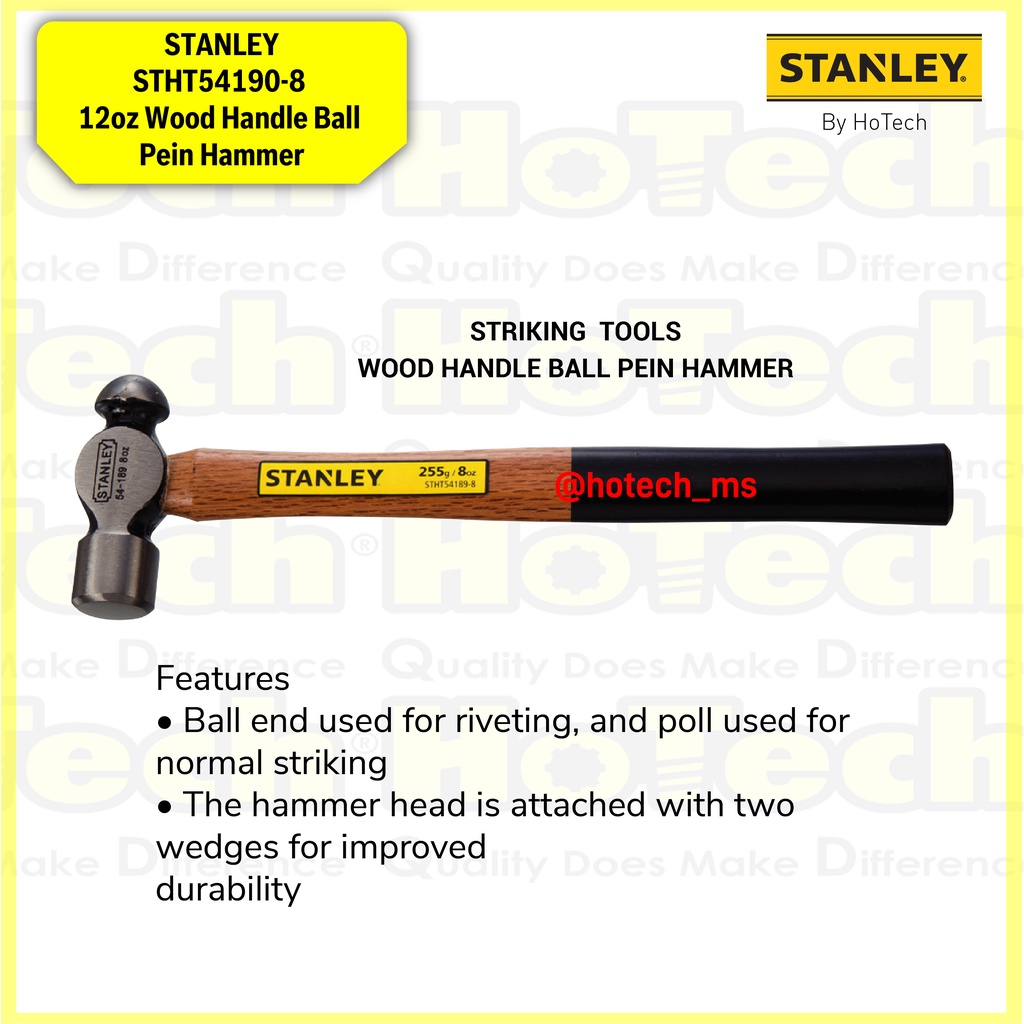 Stanley Hammer | Stht54190-8 12oz Wood Handle Ball Pein Hammer | Hammer ...