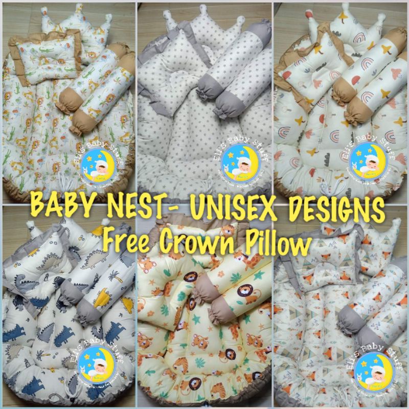 BABY CRIB NEST BED Unisex Design FREE CROWN PILLOW 100 Cotton Mall