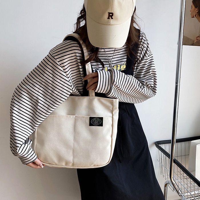 Korean Style Double Pockets New Fashion Canvas Tote Bag Casual Shoulder ...