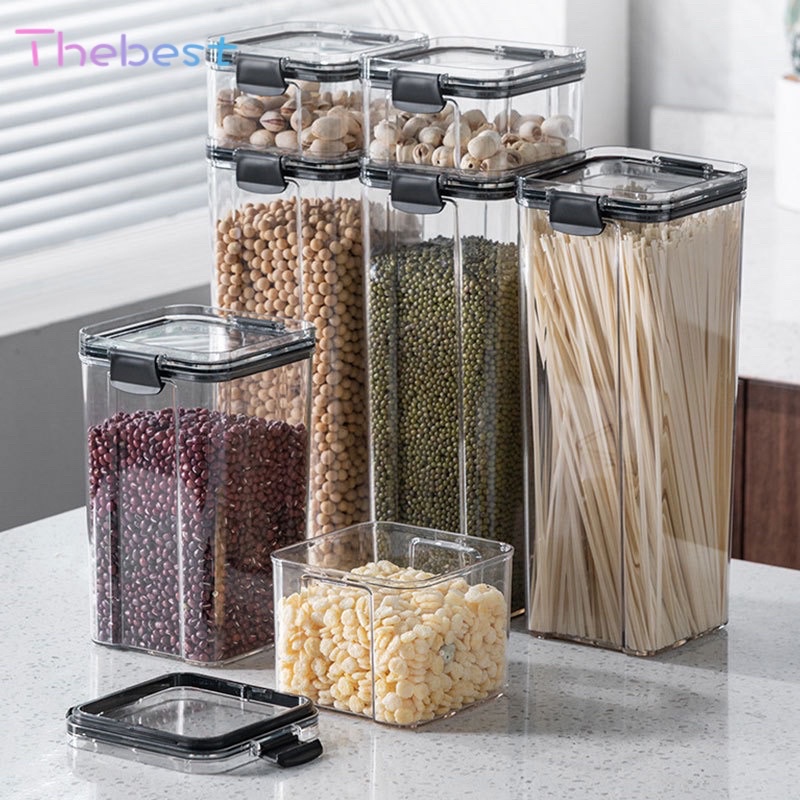 Cereal Storage Container Airtight Food Fresh Box Square Clear Sealed ...