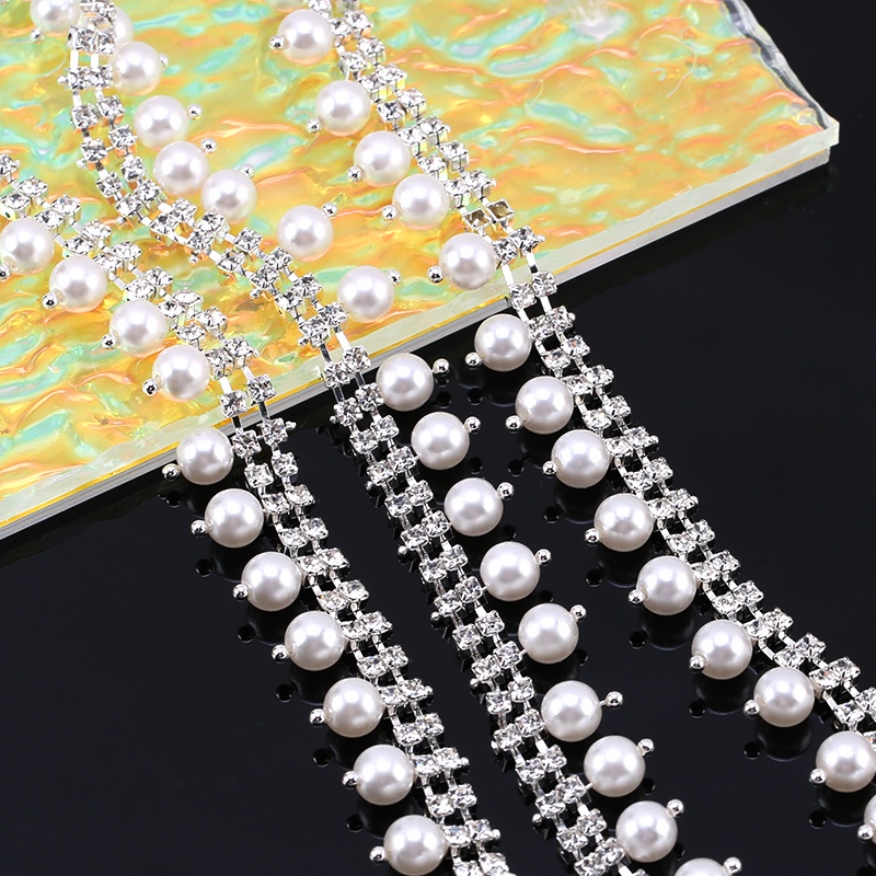 QIAO Rhinestone Pearl Chain DIY Crystal Trim Sew/Glue on Decorative ...